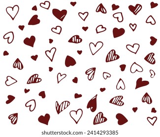 Vector pattern illustration , graphic design , hand drawn flat style hearts background wallpaper pink and red perfect for your design ,Valentine's Day, love , small and cute hearts for prints