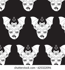 Vector pattern with illustration in hand drawn realistic style with skull and bat. Template for poster banner card print for t-shirt. Dark fashion artwork