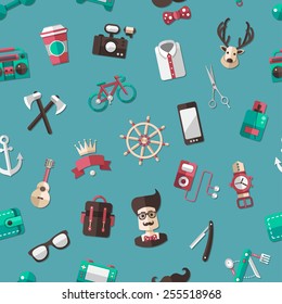 Vector pattern illustration of modern flat design hipster icons