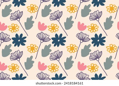Vector pattern illustration , nature elements , flowers , modern and trendy hand drawn abstract elements ,for your design ,print paper and over design.