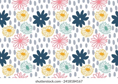 Vector pattern illustration , nature elements , flowers , modern and trendy hand drawn abstract elements ,for your design ,print paper and over design.