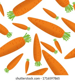 Vector pattern illustration of orange carrots with green leaves on isolated background for  wallpaper and healthy life