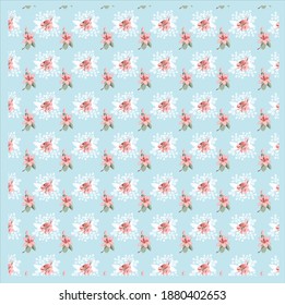 Vector pattern illustration with pink flamingos and magnolia on the blue background