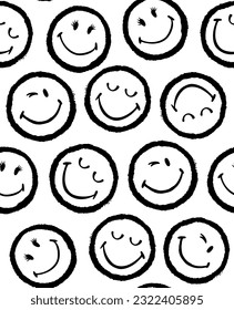 Vector pattern illustration of randomly scattered minimalist smiling faces. Art for wallpaper, fabrics and more.