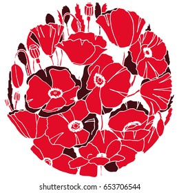 vector pattern with the image of bright poppies