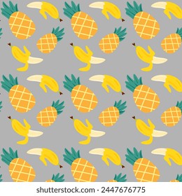 Vector pattern with the image of coconuts and bananas, print on fabric, paper, background, banner, poster, simple style