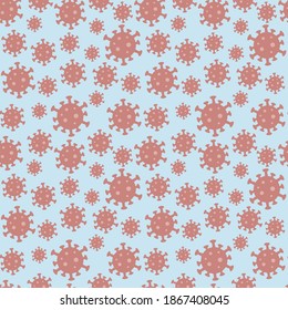 Vector pattern with the image of the coronavirus. Background for banners and websites. Pattern with coronavirus cells. Blue background. Vector pattern. Flat illustration. Viral pandemic.
