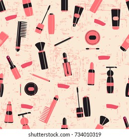 Vector pattern with the image of cosmetics. Tools for make-up. Can be used in website design, etc.