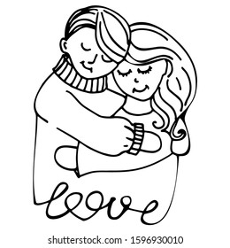 Vector pattern. Image of a couple in love. Man and woman in love with each other. Ideal for paper and gift products. Design greeting cards and wedding invitations, birthday, Valentine's Day, Mother's 