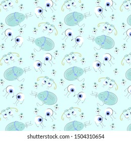 Vector pattern with the image of eyes and brain, which is made in a flat, cartoon style. Medical concept.