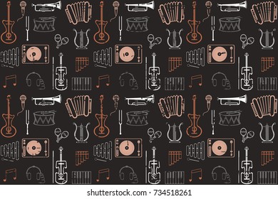 Vector pattern with the image of musical instruments. theme for music lovers and DJ. Can be used in website design, etc.