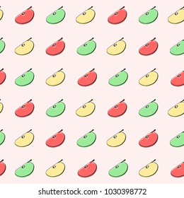 Vector pattern with image of the outline of apples and a red, green, yellow shadow on white background. Suitable for packaging material, textiles, background web page.