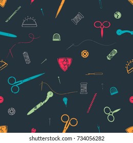 Vector pattern with the image of tools for sewing. theme for fashion. Can be used in website design, etc.