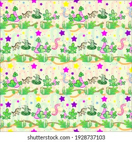 vector pattern imaginations of animals and nature in a flat world
