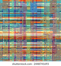 Vector pattern with imitation of grunge glitch texture. Plaid retro pattern. Seamless grunge background