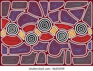 Vector pattern including ethnic Australian motive with multicolored typical elements