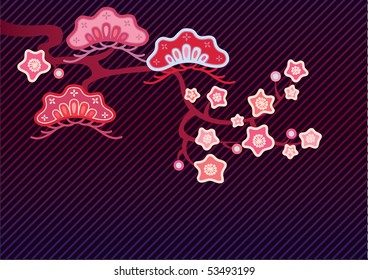 Vector pattern including ethnic Japan motif with multicolored typical elements