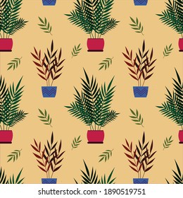 Patrón vectorial con plantas interiores. Las plantas de la casa dibujaron a mano el vector de color patrón sin fisuras.