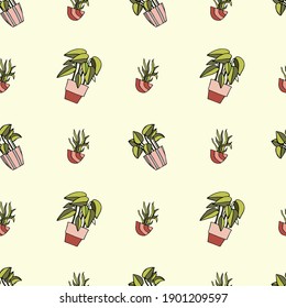 vector pattern with indoor plants for printing on textiles and wallpaper. Indoor flowers on a light background.