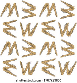 Vector pattern from the initial letter M. Decorative font from tree roots. Environmental design. Nature typography