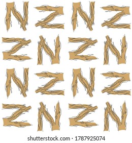 Vector pattern from the initial letter N. Decorative font from tree roots. Environmental design. Nature typography