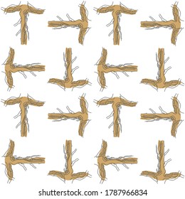 Vector pattern from the initial letter T. Decorative font from tree roots. Environmental design. Nature typography