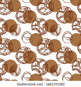 Vector pattern with ink cookies and nuts