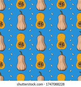 Vector pattern with ink pumpkins