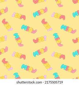 Vector pattern with the inscription meow and woof, signs and symbols pattern on a yellow background. Vector illustration for posters, flyers, packaging, postcards, children's clothing.