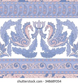 Vector pattern inspired by  paisley. Damask seamless pattern, texture hand drawn in red, white colors. Vintage print for fashion, textile, decor, wrapping, wallpaper. 
