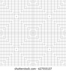 Vector pattern of intersecting and nested squares. A black and white grid layout.