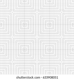 Vector pattern of intersecting and nested squares. A black and white grid layout.