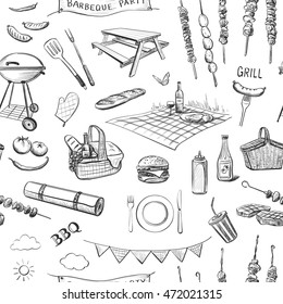 
Vector pattern isolated sketches on a white background . Collection barbecue. 