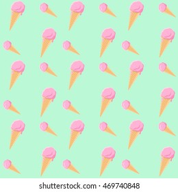 Vector pattern with isometric ice cream in flat modern style