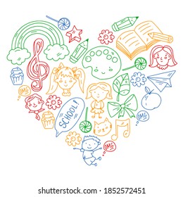 Vector pattern with items for school. Online internet education, e-learning.