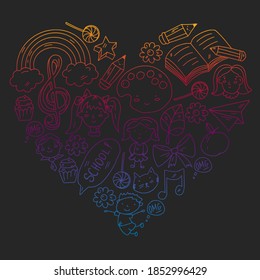 Vector pattern with items for school. Online internet education, e-learning.