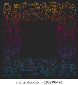 Vector pattern with items for school. Online internet education, e-learning.