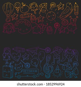 Vector pattern with items for school. Online internet education, e-learning.
