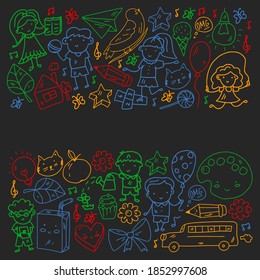 Vector pattern with items for school. Online internet education, e-learning.