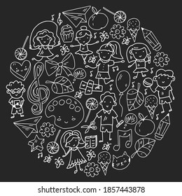 Vector pattern with items for school. Online internet education, e-learning.