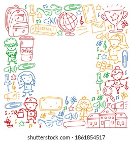 Vector pattern with items for school. Online internet education, e-learning.