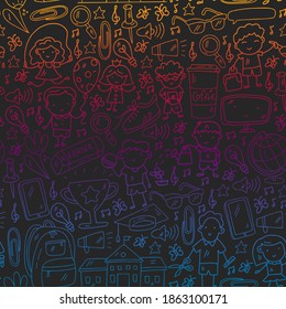Vector pattern with items for school. Online internet education, e-learning.