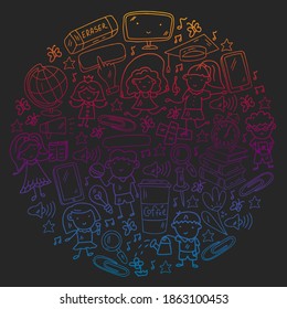 Vector pattern with items for school. Online internet education, e-learning.