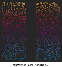 Vector pattern with items for school. Online internet education, e-learning.