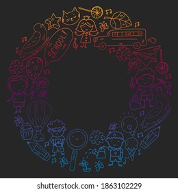 Vector pattern with items for school. Online internet education, e-learning.