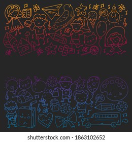 Vector pattern with items for school. Online internet education, e-learning.