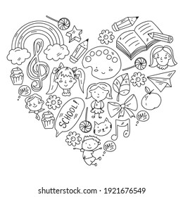 Vector pattern with items for school. Online internet education, e-learning.
