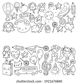 Vector pattern with items for school. Online internet education, e-learning.