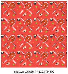 vector pattern with japannese food on pink background
