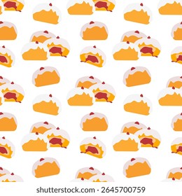 Vector pattern with jelly-filled sufganiyot doughnuts, traditional Hanukkah dessert. Great for holiday-themed wrapping paper, bakery packaging, or festive food decoration.